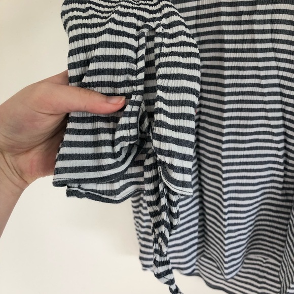 Michael Kors Blue & White Striped V Neck Long Sleeve Blouse - Picture 4 of 7